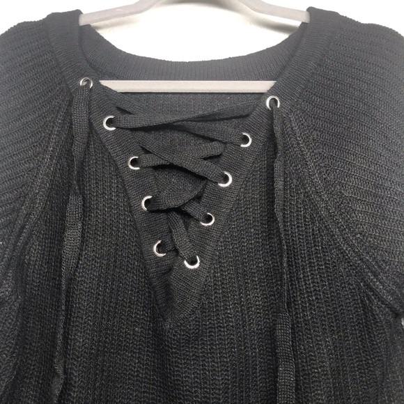 Black Lace Up Knit Oversized Sweater - Picture 6 of 8
